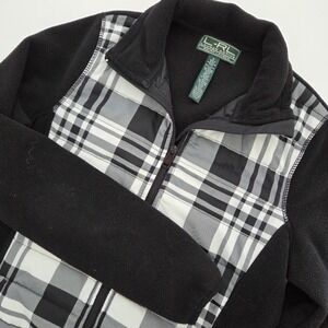 Lauren Ralph Lauren Active Fleece Jacket Plaid Quilted Front Black White Grey S